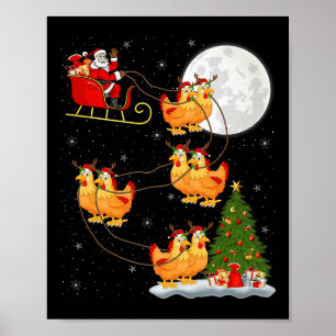 Poster Frango Papai Noel Trenó Voador Divertido Mágico Na