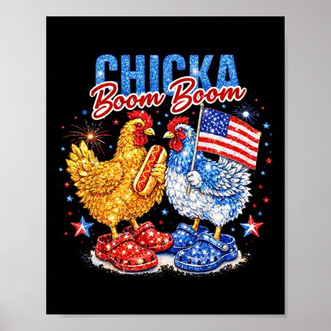 Poster Frango Patriótico Chicka Boom Boom Vermelho Branco (Frente)