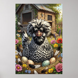 Poster Frango Polonês Preto e Branco Fofo