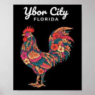 Poster Frango Ybor City Tropical Rooster, Floral Florida