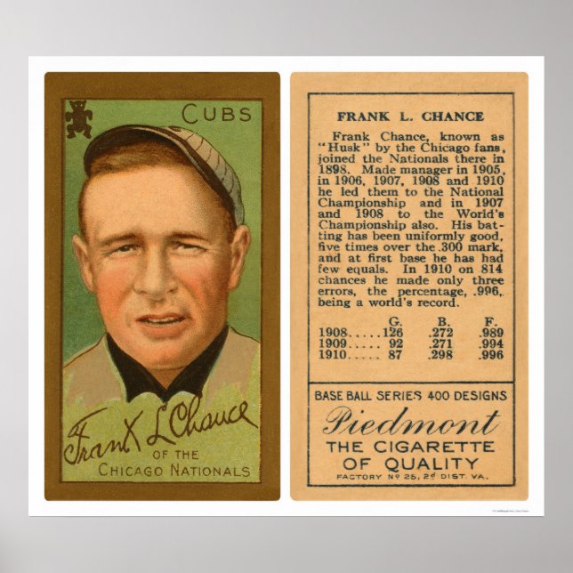 Poster Frank Chance Cubs Baseball 1911 (Frente)