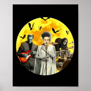 Poster Frankenguitar com noiva e Banda de Igor Halloween