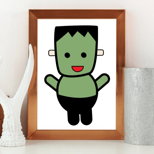 Poster Frankenstein Monster Halloween (A cute kawaii style Frankenstein monster poster by Valerie's Gallery on Zazzle)