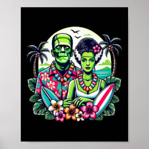 Poster Frankenstein Monstro E Noiva Tropical Havaiano B