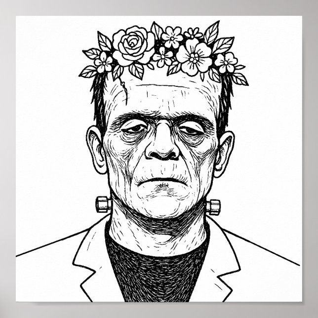 Poster FRankenstien com uma coroa de flores (Frente)