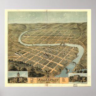 Pôster Frankfort Kentucky 1871 mapas panorâmicos