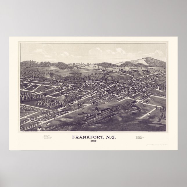 Pôster Frankfort, Mapa Panorâmico de Nova Iorque - 1887 (Frente)