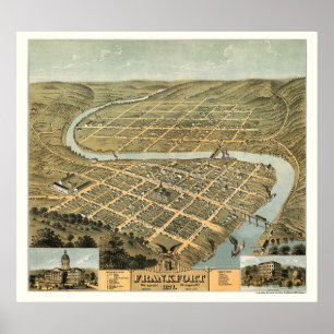 Poster Frankfort, mapa Panorâmico do KY - 1871
