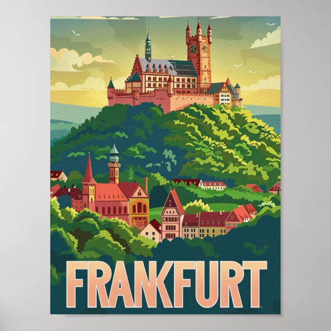 Poster Frankfurt Alemanha Famosa Local de Viagens vintage (Frente)