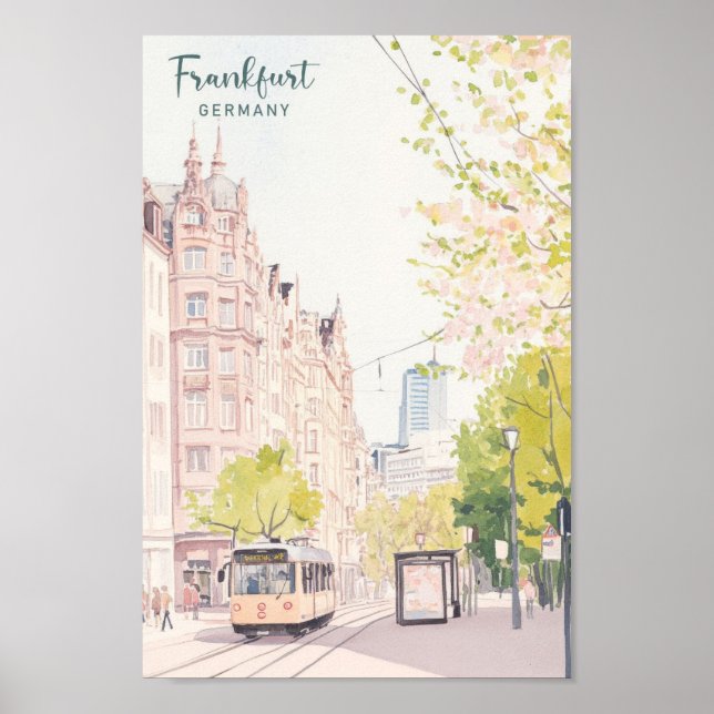 Poster Frankfurt Alemanha Gouache Art Illustração Viagem (Frente)