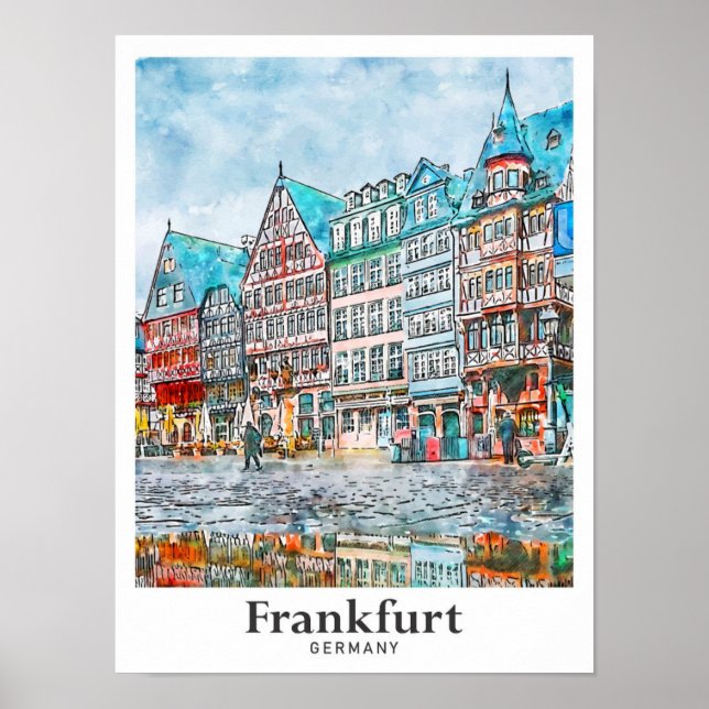 Poster Frankfurt Alemanha Viagem Watercolor (Frente)