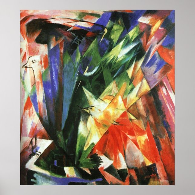 Poster Franz Marc - Aves 1914 Canvas de pássaros (Frente)