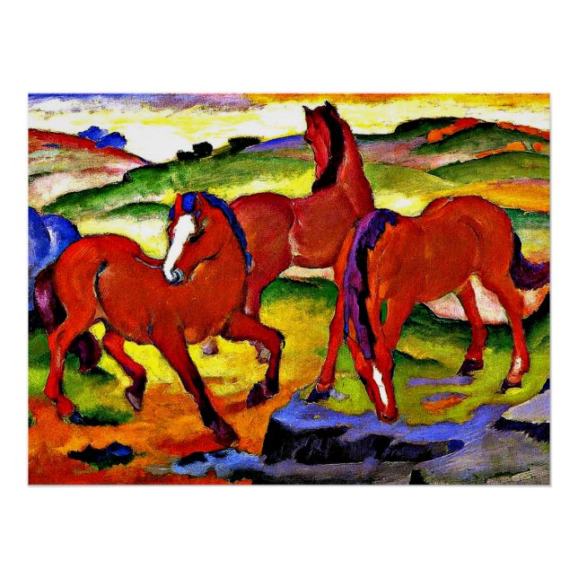 Pôster Franz Marc, Cavalos Grazing IV (Frente)