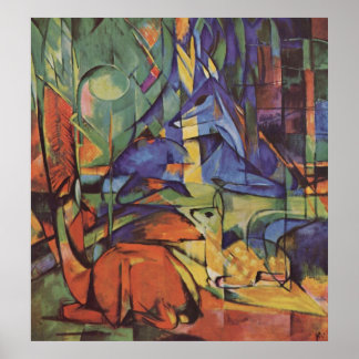Poster Franz Marc - Deer in Woods II 1913-14 Moon Fawn