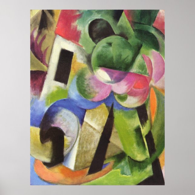 Pôster Franz Marc - House com Trees Small Composition 191 (Frente)