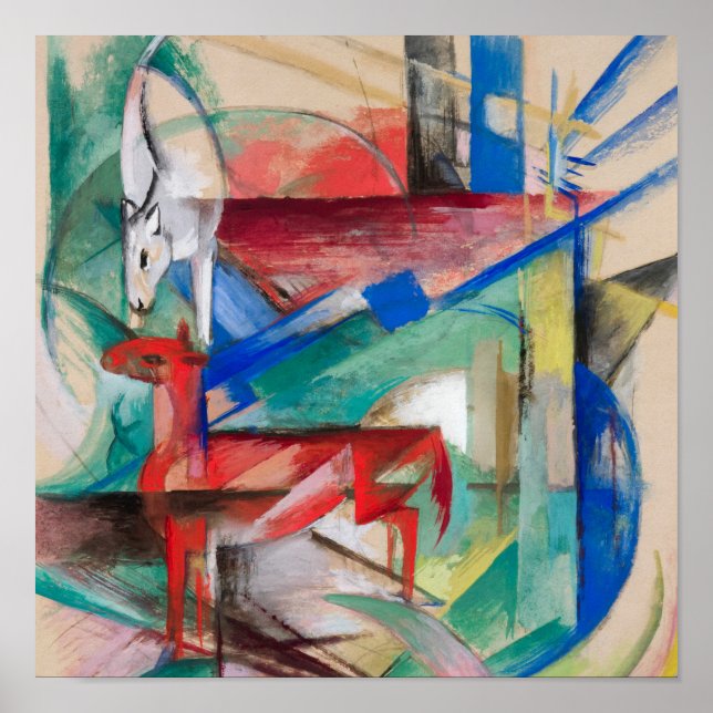 Poster Franz Marc Landscape com Animais Famosos Painting (Frente)