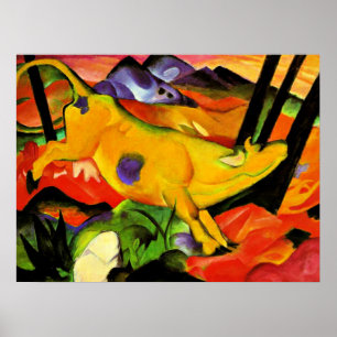 Poster Franz Marc pintando, a vaca amarela