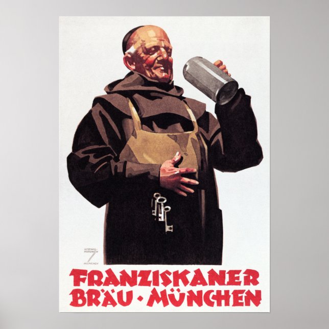 Poster FRANZISKANER BRAU MUNCHEN Ad German Vintage Beer (Frente)