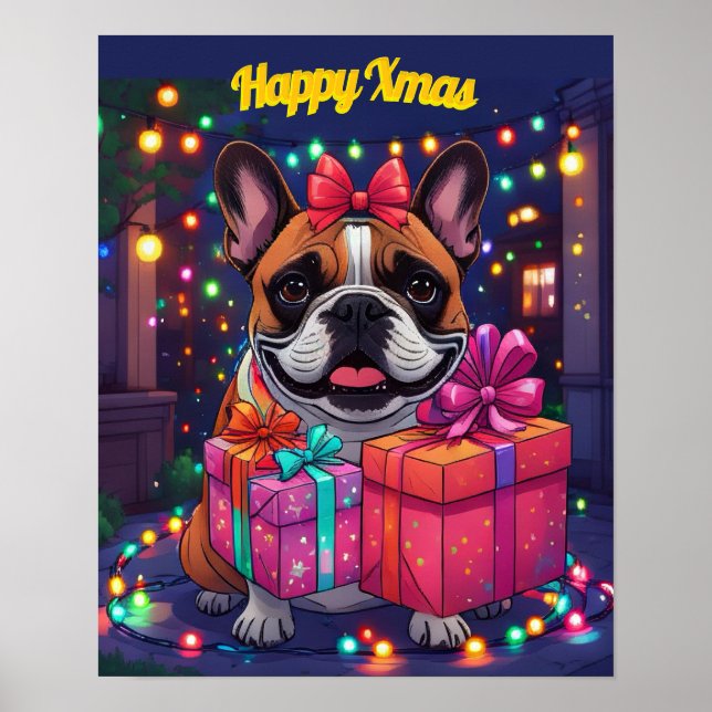 Poster Französische Bulldogge French Bulldog Weihnachten (Frente)