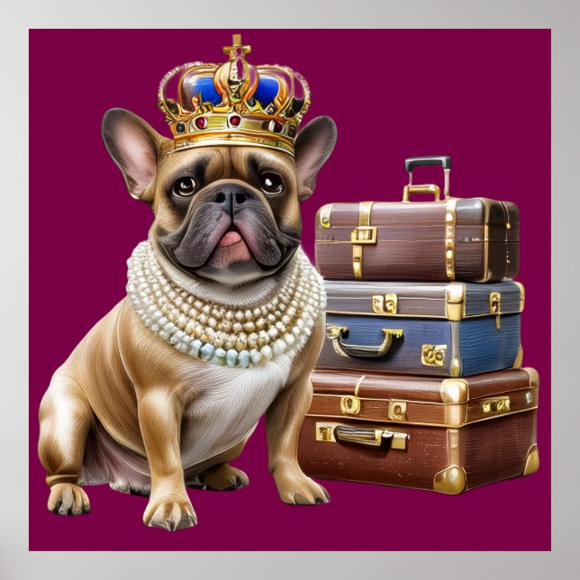 Poster französische Bulldogge mit Koffer und Perlen (Frente)