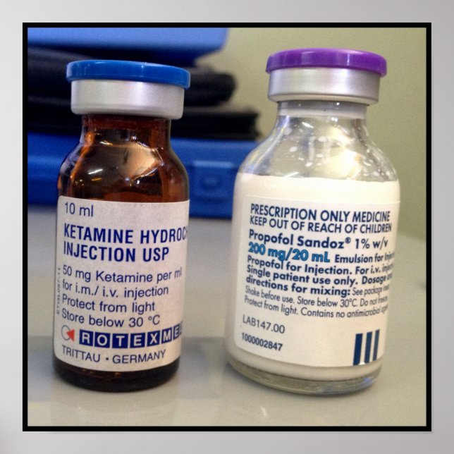 Pôster Frascos para injetáveis de cetamina e Propofol Pos (Frente)