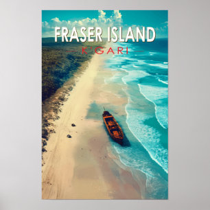Poster Fraser Island K'gari Austrália Viagem Art Vintage