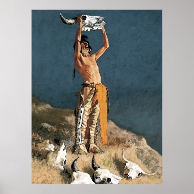 Pôster Frederic Remington Art "Conjurando o Buffalo (Frente)