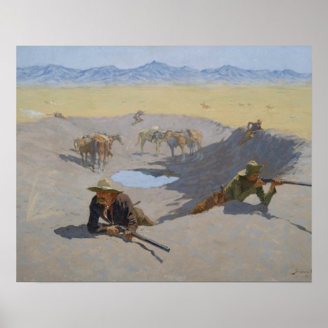 Poster Frederic Remington - Luta pela Waterhole (Frente)