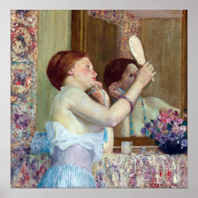 Poster Frederick Carl Frieseke Mulher com Espelho (Frente)