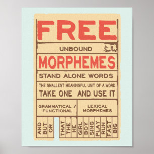 Poster Free Morphemes Engraçado Grammar Língua Inglesa