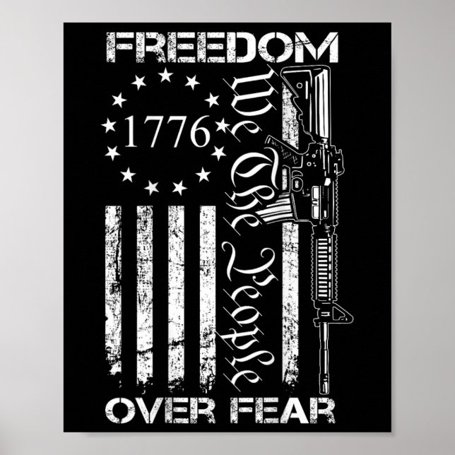 Poster Freedom Over Fear Pro Gun Usa Flag 2nd Amendment ( (Frente)