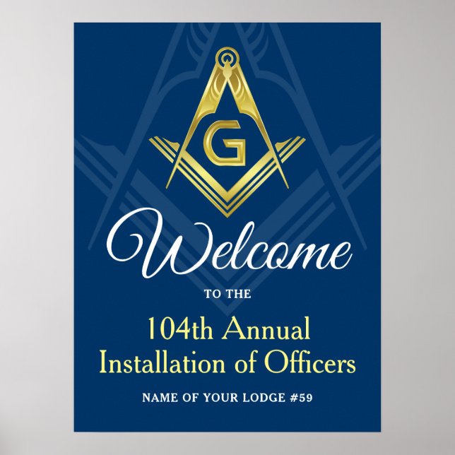 Poster Freemason Navy Blue and Gold Masonic Welcome Party (Frente)