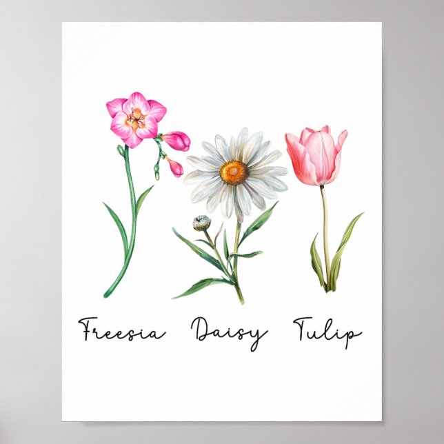 Poster Freesia Daisy Tulip Flor Sutil Haste Nature Resi (Frente)