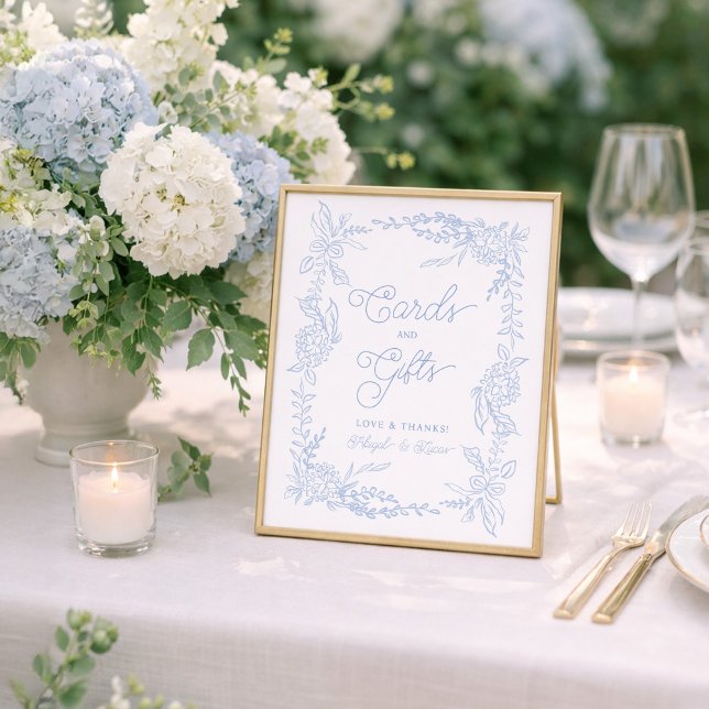 Poster French Blue Hydrangea Cards and Gifts Sign (Criador carregado)
