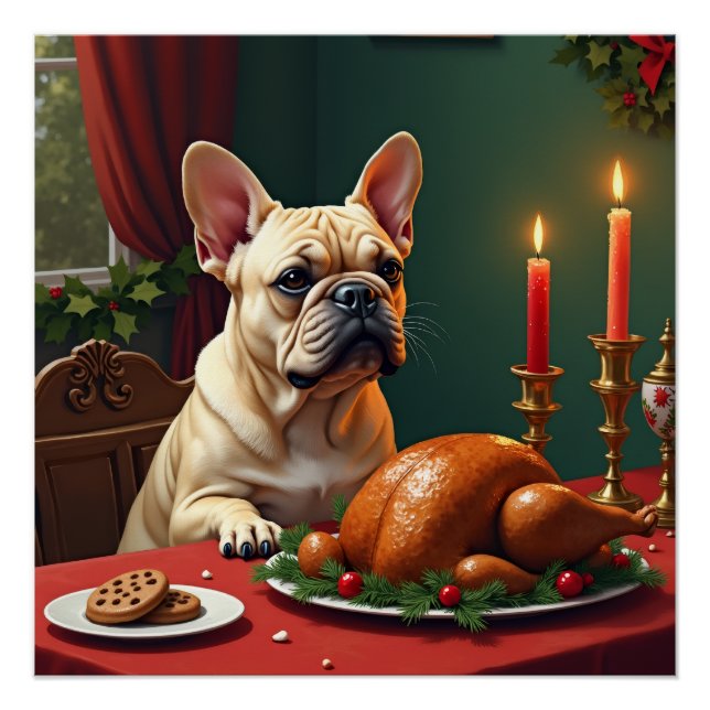 Pôster French Bulldog Christmas Eve Feast Painting (Frente)