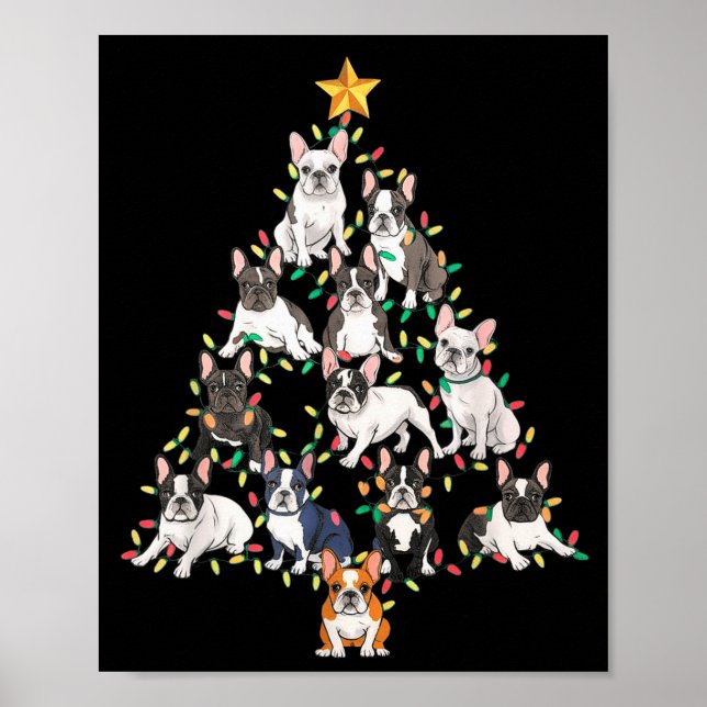 Poster French Bulldog Christmas Tree Frenchie Dog Xmas Pa (Frente)