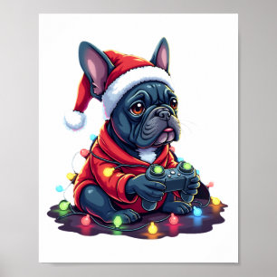 Poster French Bulldog Controle de Video Game Luz Neve Sa
