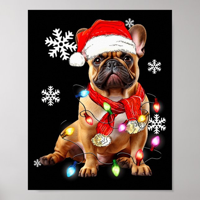 Poster French Bulldog Dog Christmas Light Pajama Pet Xmas (Frente)