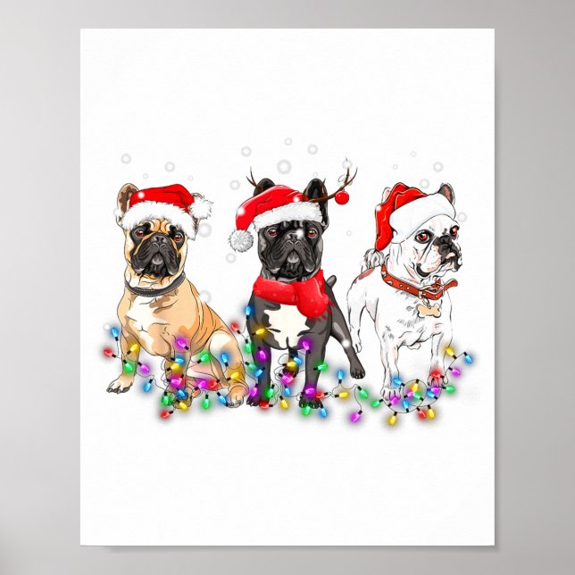 Poster French Bulldog Dog Christmas Lights Cute Pet Match (Frente)