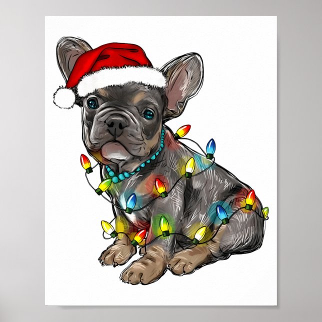 Poster French Bulldog Dog Christmas Lights Santa Xmas Pet (Frente)