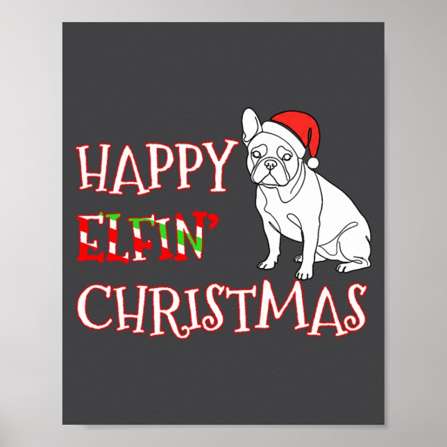 Poster French Bulldog Funny Santa Hat Happy Elfin Christm (Frente)