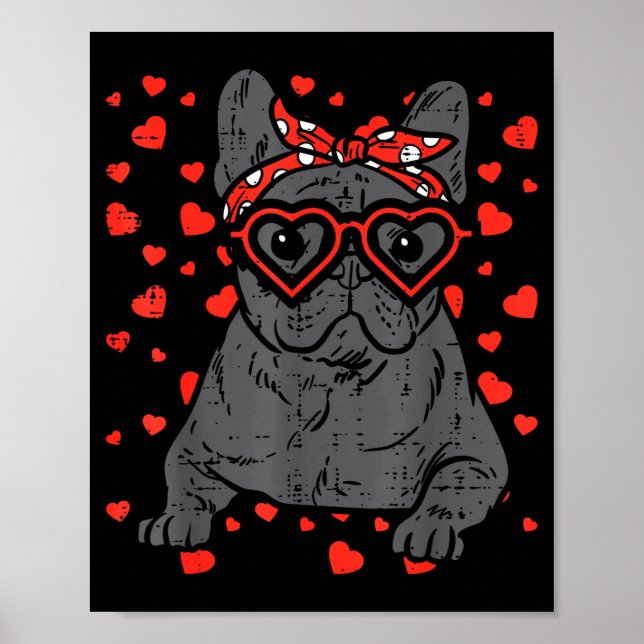Poster French Bulldog Heart Gles Valentine Day Frenchie D (Frente)