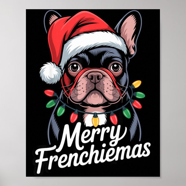 Poster French Bulldog Merry Frenchiemas Santa Hat Christm (Frente)