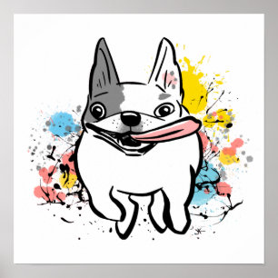 Poster French Bulldog Running Dog with Paint Splashes