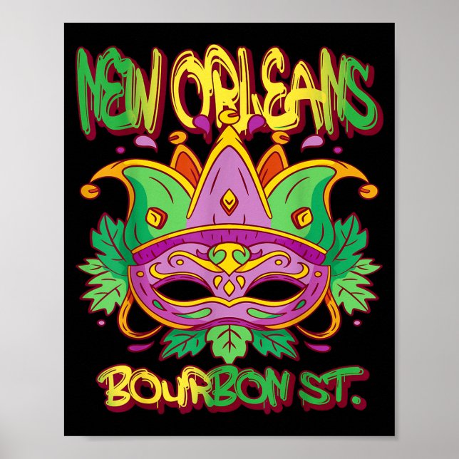 Poster French New Orleans Mardi Gras Bourbon Street Souve (Frente)