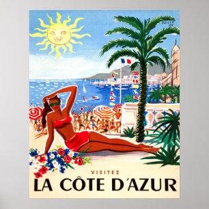 Poster French riviera, bikini girl on the beach, France