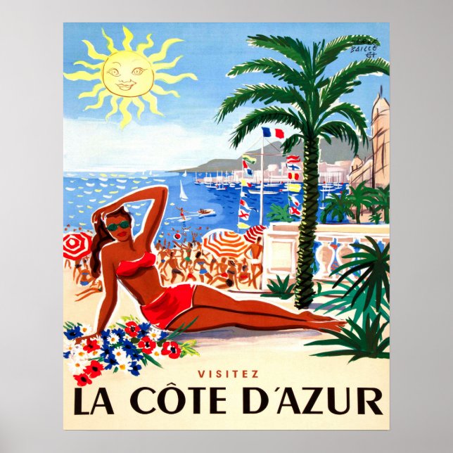Poster French riviera, bikini girl on the beach, France (Frente)