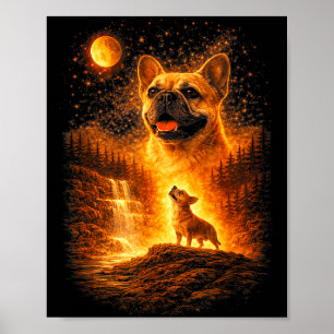 Poster Frenchie uivando para a lua cachorro místico vinta