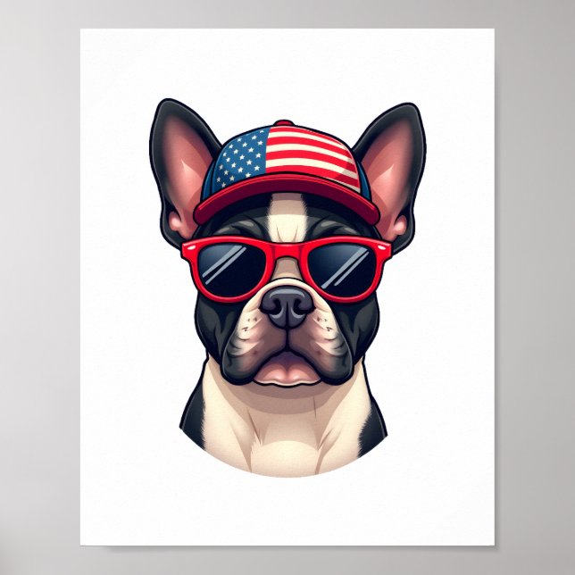 Poster Frenchie Wearing USA Colors (4) (Frente)