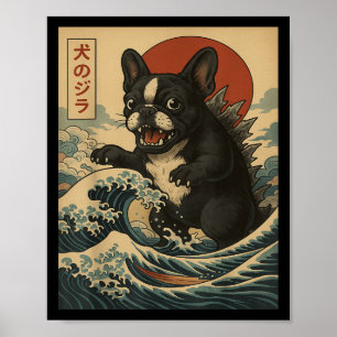 Poster Frenchzilla Japonês Retro Wave Monster Buldog
